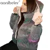 Winter Puffer Coats Glitter Thick Cotton Padded Jacket Women Warm Long Sleeve Hooded Outwear Quilted Parkas 210604