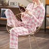 Plaid Women Pajamas Set Homewear Long Sleeves Grid Pijamas Set Soft Comfortable Pyjamas Sleepwear Suit for Girls Female Lingerie Q0706