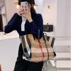 Evening Bags Fashion Large Capacity Plaid Canvas Women's Bucket Bag LPortable Shoulder Cotton Fabric Casual Tote Handbags