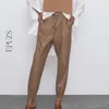 Vintage Khaki PU Pantalones de cuero Mujeres Sweetpants Streetwear Korean Joggers Pantalones de cintura alta 210521