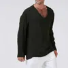 Мужские футболки с v-образным вырезом и длинными рукавами, льняная, хлопковая, с длинным рукавом, мужская готическая одежда в стиле хиппи, свободная мужская футболка, осень-весна 210707