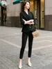 Haute qualité décontracté femmes costume pantalon deux pièces ensemble été élégant dames blanc blazer veste tenue d'affaires 210727