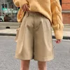 Baggyの女性のショートパンツの高い夏のウエストの広い脚のズボンのためのPUレザーの服の短いFemme 210429