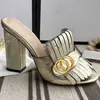 Women Half Slippers Leather Suede Woman Shoe Beach Lazy Sandals High Heeled309S Classic Designer Cowhide 100% Thick Heels Metal Slides