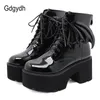 Gdgydh新しいファッションエンジェルウィングアンクルブーツハイヒールパテントレザーレディースプラットフォームブーツパンクゴシックセクシーなモデルシューズ靴都市K78