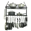 Wall Mount Pot and Pan Rack Hook Holder Hanging Kitchen Cookware Organizer Shelf