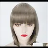 Zf Fashion 30Cm 8 Colors S Bob Bang Black Gray Synthetic Hair For Women Hn6Ro V4L7I