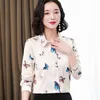 Camicie di seta coreana Donna Manica lunga Donna Stampa in raso Bloses Top Plus Size Camisas De Mujer Elegantes Ladies 210427