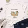 100% bawełna kobiety T-shirt Lazy Sloth Weekend Plany Nie Plany Drukuj O-Neck Krótki Rękaw Summer Samice Tees Top W739 210526