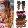 3 Bundles 1b 30 Brazilian Body Wave Hair With Closure Ombre 4x4 Lace Closure With Human Hair Bundles