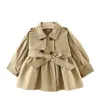 Spring Fall baby girls coat 2021 Children Pure Color Double Breasted Windbreaker Top Kids Bowknot Trench Coats S1114