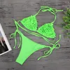 Bikini Set Сексуальная 3D Цветок Сплошной Цветовой Бандаж Пушкоп Нейлон Пляж Весенний Купальник Женские Купальники