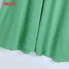 Tangada Fashion Damen Grün Übergroßes Kleid V-Ausschnitt Langarm Büro Damen Midikleid BE578 210609