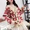 Frauen Herbst Winter Leopard Strickjacke Pullover Mantel Weibliche Lange Hülse Plus Größe Äußere Gestrickte Tops Pull Femme 210428