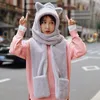 Korean lovely girl student scarf gloves one hat three piece set warm and thickened Plush bib in winter