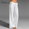 Calças de algodão das mulheres cinza cintura alta harem solta macia elástica elástica branco verão azul calças casuais para fêmea 210514