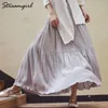 Jupe longue bleue en coton pour femmes Boho S S Femme Summer Maxi Lin blanc avec taille élastique S 210621