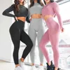 Kvinnor Seamless Yoga Set Workout Sport Wear Gym Kläder Fitness Short / Long Sleeve Crop Top High Waist Leggings Pant Sports Passit T200617