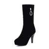 Meotina Winter Mid Calf Boots 여성 크리스탈 플랫폼 Stiletto Heels 부츠 슈퍼 하이힐 신발 숙녀 가을 크기 34-39 210520