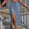 Kjolar kvinnor sömmar retro långa midi kort denim hög midja knappfickor split jeans rakt plus size höst