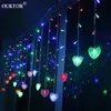 Jul Led Heart Curtain Lights Icicle Fairy Garland String Lights för Home Party Garden Holiday Xmas Decoration Romantic Y0720