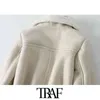 TRAF женская мода густой теплый зимний меховой меховой меховой из искусственной кожи урожая куртка пальто винтаж с длинным рукавом женская верхняя одежда шикарные вершины 211105