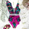 Zweiteiler floraler Push-up-gepolsterter Bra Rüschen Verband Bikini Set Badeanzug Badeanzug Strandbekleidung Biquini 210621