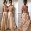 샴페인 골드 신부 들러리 드레스 2021 반짝 반짝 빛나는 스팽글 맞춤형 플러스 크기 플러스 사이즈 숄더 하녀의 숄더 하녀 vestidos