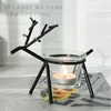 Ljushållare 2 st Reindeer Tea Light Holder Iron Art Candlestick och Transparent Cup Julbordsstativ (Golden)