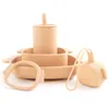 5 stücke Geschenkset Silikon Kinder Geschirr Abendessen Set Platten Fütterung Gerichte Teller Sippy Cup Schnuller Halter Beißring Toys G1210