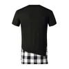 T-shirt lunga a quadri patchwork da uomo Hip Hop T-shirt slim fit con scollo a V Homme T-shirt casual da uomo Harajuku Streetwear 210522