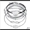 Armband smycken droppleverans 2021 armband set 5st/set pärla strängar ihåliga hand runda skiva 8 charm sier färgpläterad metallkedja stri