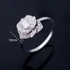Cluster ringar Migga Elegant Cubic Zirconia Camellia Flower Ring för kvinnor Vit Guldfärg Kristall Bague Party Smycken