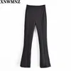 Black chic flare trousers with side vents Women's Fashion high-waist Retro slim flared hems pants for women 210520