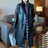 ladies black leather trench coat