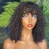 Mongolian Human Hair Wigs with Bangs Kinky Curly Wig for Women Glueless Full Machine Made Fringe No Lace Wigs