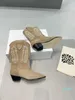 Fashion Shoes Marant Denzy Suede Cowboy Boots Real Photos Deurto Embroidered Leather