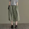 Spring Autumn Arts Style Women Elastic Waist Loose A-line Long Skirt Double-breasted Cotton Linen Casual Skirts M505 210708