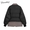 Yitimuceng Patchwork Parkas Winter Coat Women Spliced ​​Houndstooth Elegant Koreansk Fashion Single Breasted Jacket Spring Black 210601