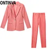 Żółty Różowy Zielony Stripe Blazer Kobiety Dwa Kawałki Blask Garnitury Jesień Winter Biuro Panie Nosić Kurtki Plus Rozmiar 4XL 210527