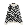 Fashion Thick Autumn Winter Knitted Women O-Neck Fake Marten Hair Zebra-Striped Loose Sweaters Pullover Jersey Jumper S88 210522