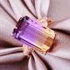 14k rose ouro cor gemstones anéis para mulheres citrino ametista cristal zircon diamantes de luxo coquetel baga presente de jóias