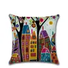 Cushion/Decorative Pillow BEI Childlike Linen Cushion Cover Cartoon Retro Hand Painted Town Dream Home Pillows Cases Sofa Colorful Series De