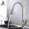 Kitchen Faucets Silver Pull Out Tap Single Hole Handle Solid Brass Black Swivel 360 Degree Water Mixer 866399R 210724