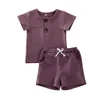 Ins hel baby barn flickor pojkar barn kläder set bomullsdräkter korta ärm framknappar toppar remmar shorts 2 -stycken summa4769998