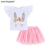 Mudkingdom Sparkly Girls Outfits Bunny Shirt and Tutu Skirt Set for Little Girl Cute Rabbit Clothes Children Summer Suit 210615