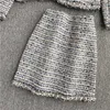 Conjuntos de otoño invierno moda temperamento o cuello perla tweed abrigo de lana abrigo de manga larga cadera mini faldas ol moda coreana rebordear 210610