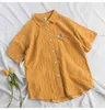 Coton Lin Été Printemps Blouse Femmes Kawaii Météo Broderie Dames Doux Rayé Tops Chemise Coréenne Lâche Blusas Mujer 210326