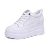 Klänning Skor Kvinnor Sommar Chunky Sneakers Air Mesh Hollow Out Äkta Läder Vit Wedge Platform Heel Pumps Mujer Bombas