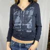 Y2k estetiska kvinnor hoodies med fickor 90s vintage grafisk tryckta zip upp hoodie kläder e-tjej sweatshirts vår höst topp 210803